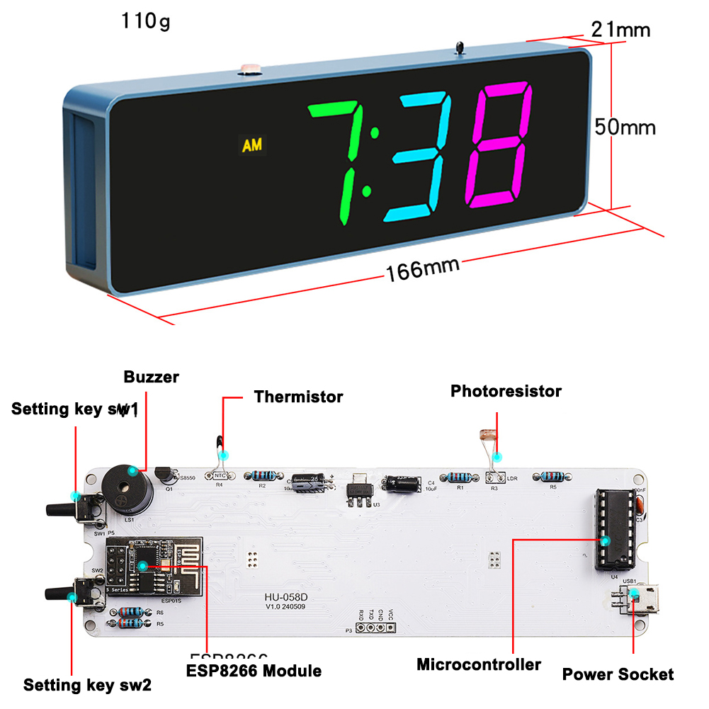 ESP8266 IoT Colorful WiFi Cloc - مراجعة Diy Electronics Components Kit وسعره