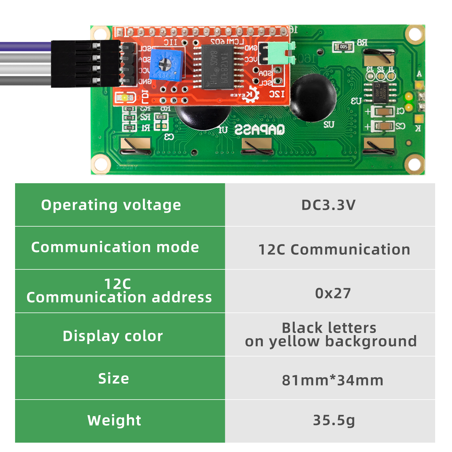 KEYES DC 3.3V LCD1602+I2C Modu - مراجعة I2C Lcd Display وسعره
